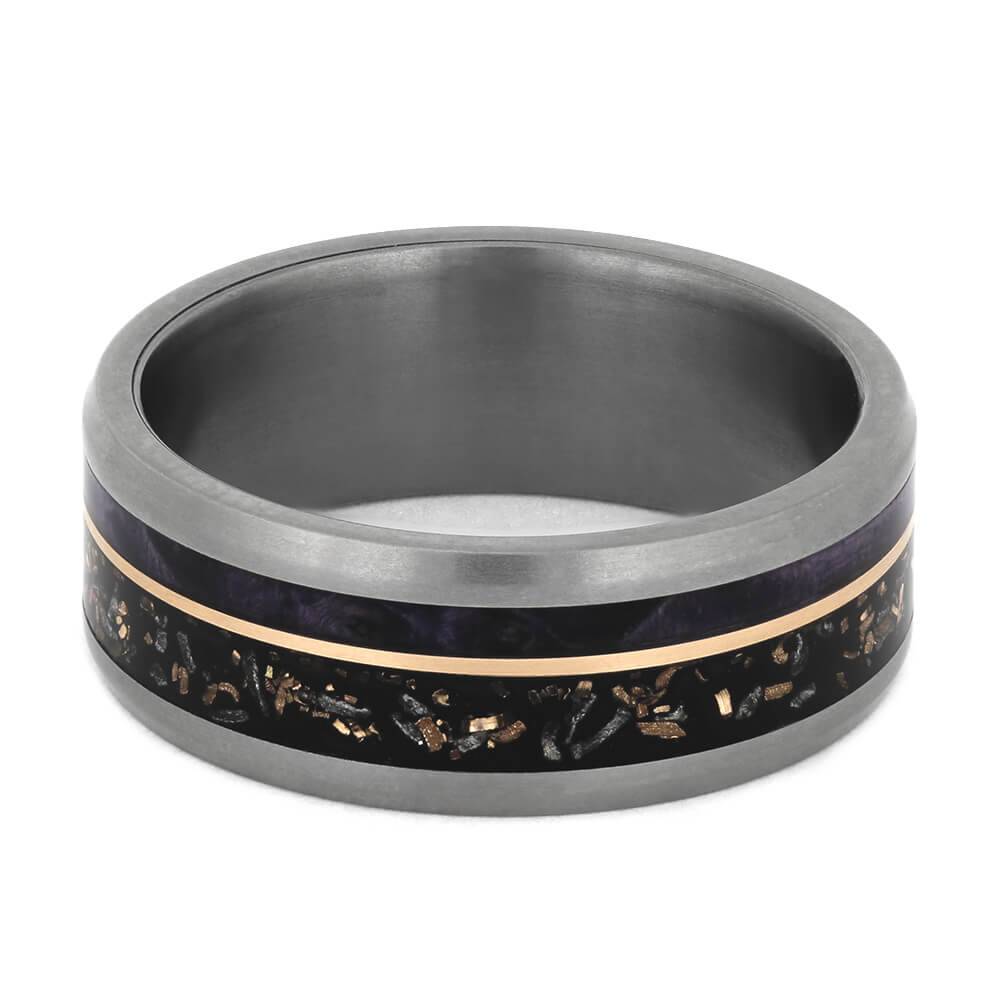 Black Stardust™ Wedding Band with Purple Box Elder Wood Burl-4537 - Jewelry by Johan