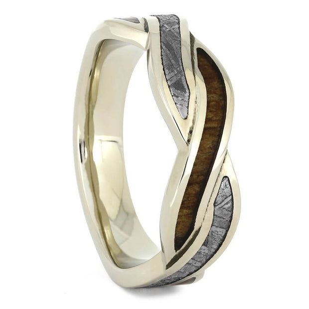 Meteorite and Koa Wood Twist Wedding Band-4538 - Jewelry by Johan