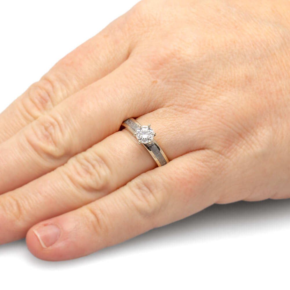 Solitaire Moissanite Engagement Ring with Meteorite in White Gold-4540WG - Jewelry by Johan