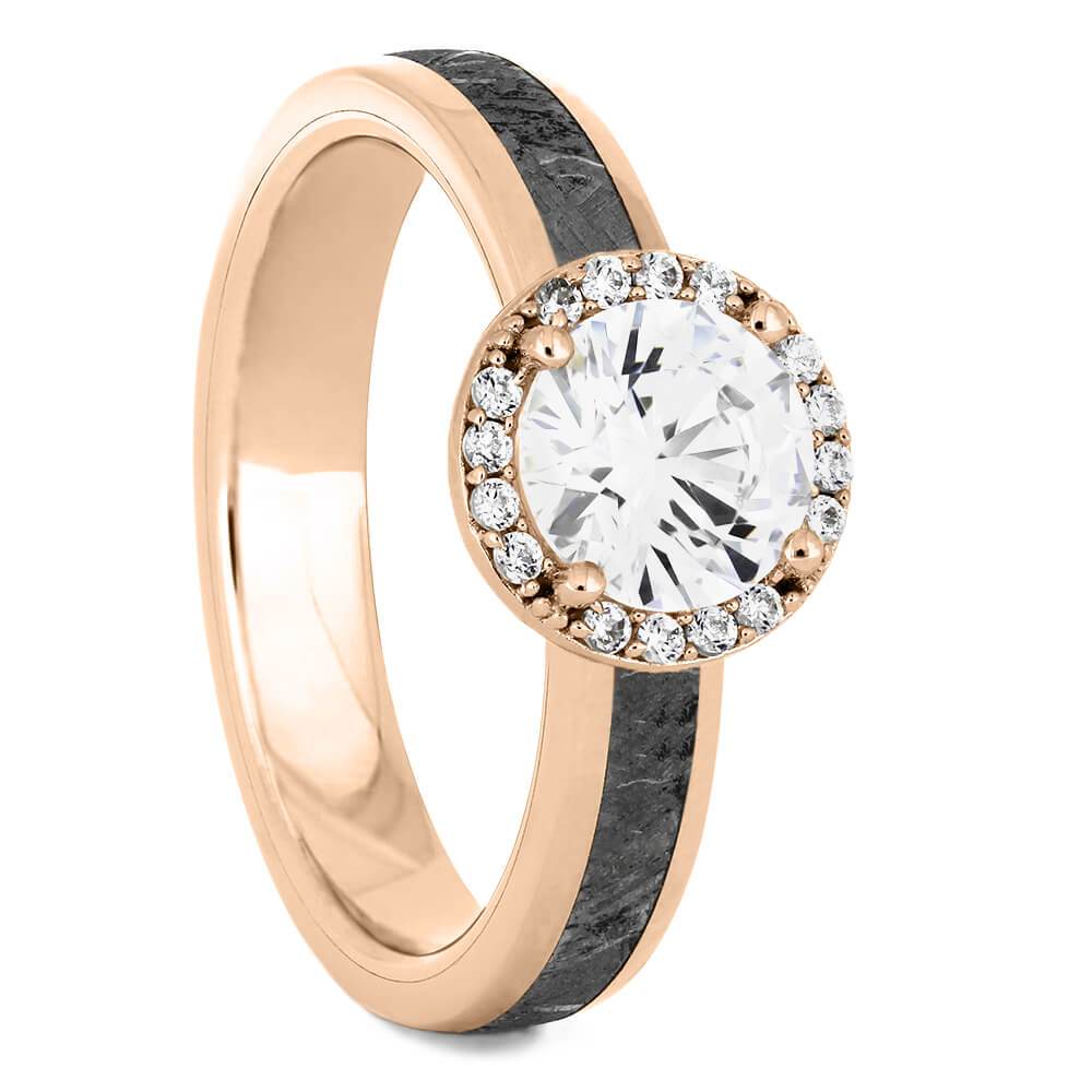 Round Cut Halo Engagement Ring with Meteorite in Rose Gold-4541RG - Jewelry by Johan