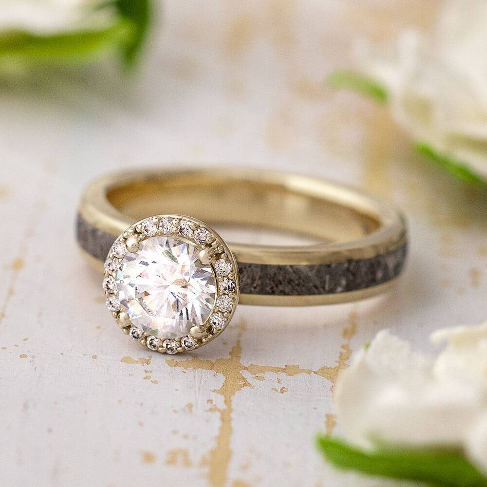 Round Cut Halo Engagement Ring with Meteorite in Rose Gold-4541RG - Jewelry by Johan