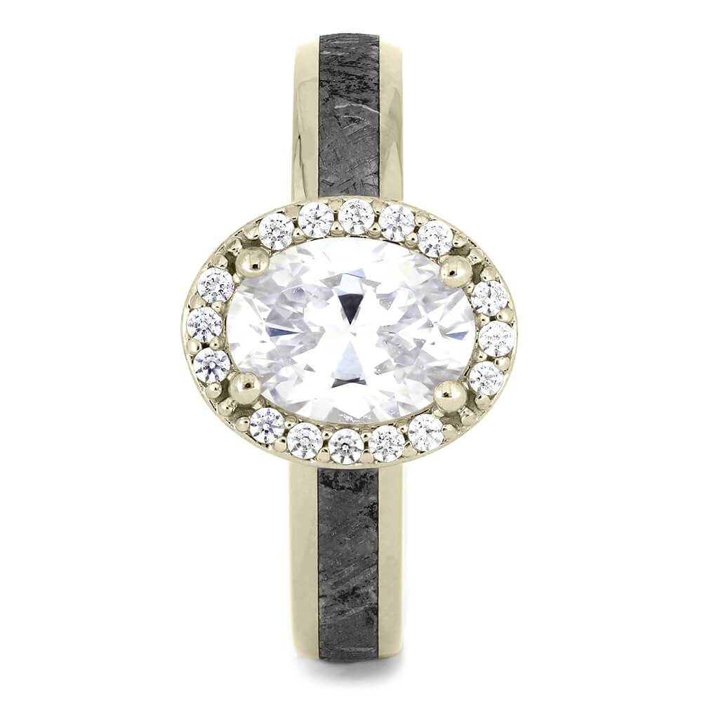 Oval Cut Halo Engagement Ring with Meteorite in White Gold-4542WG - Jewelry by Johan