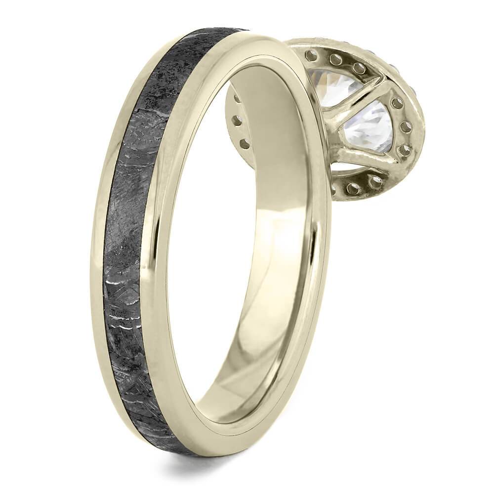 Oval Cut Halo Engagement Ring with Meteorite in White Gold-4542WG - Jewelry by Johan