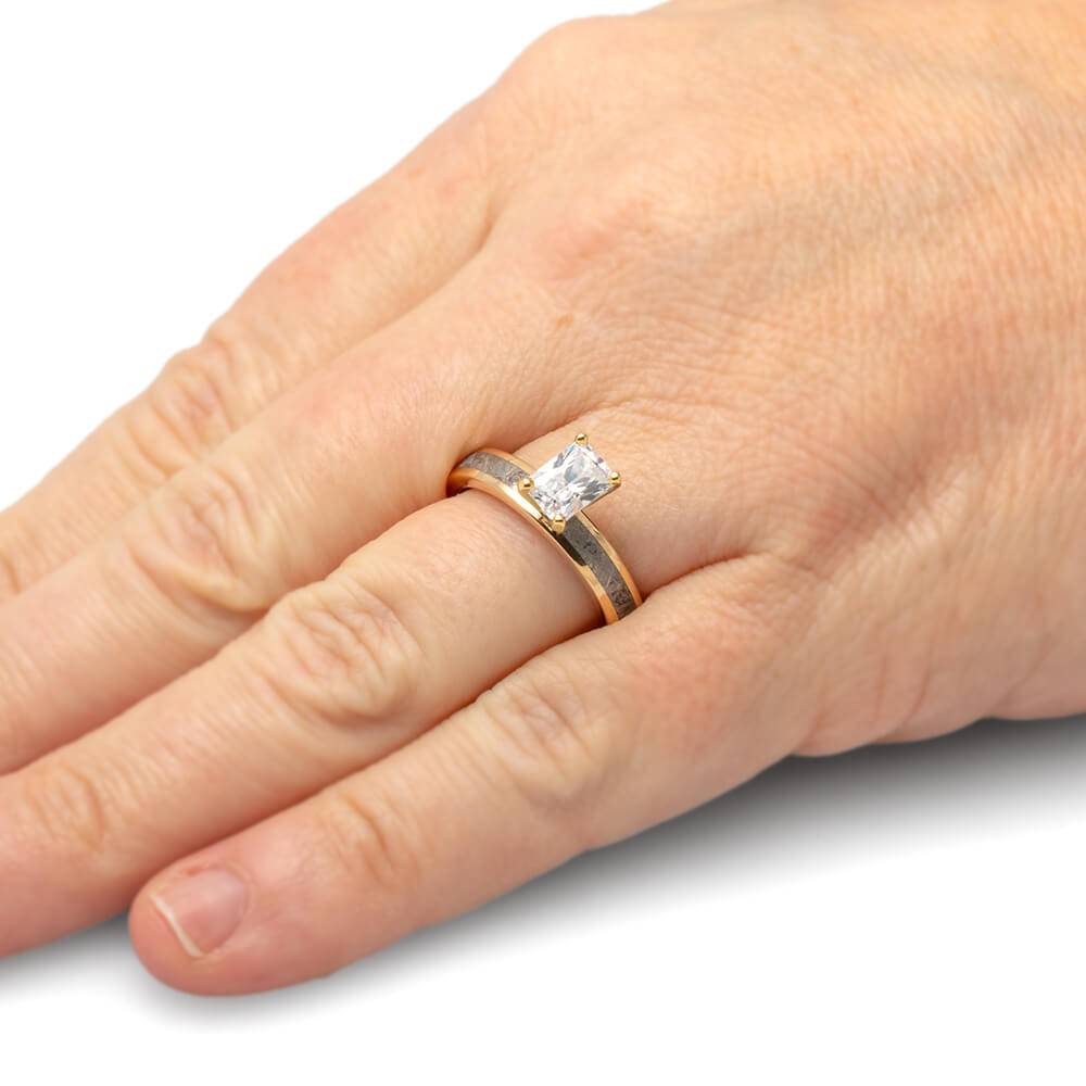 Emerald Cut Solitaire Engagement Ring with Meteorite in Yellow Gold-4544YG - Jewelry by Johan