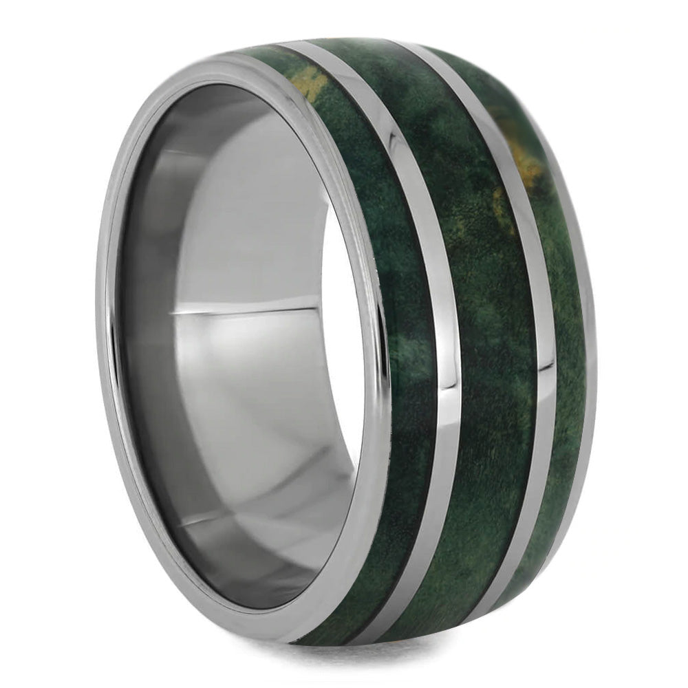 Wide Men's Wedding Band with Green Wood