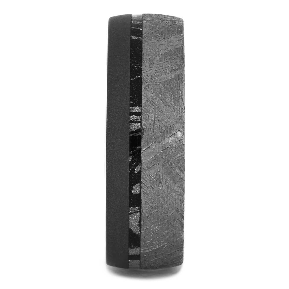 Meteorite Wedding Band with Black and White Mokume-4549 - Jewelry by Johan