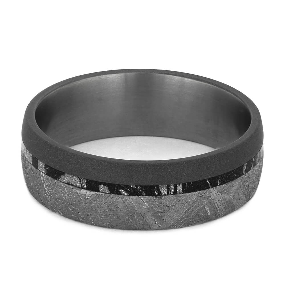 Meteorite Wedding Band with Black and White Mokume-4549 - Jewelry by Johan