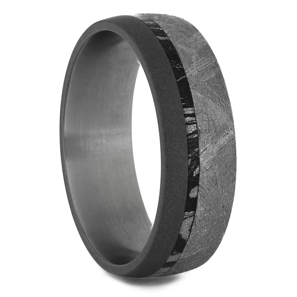 Meteorite Wedding Band with Black and White Mokume-4549 - Jewelry by Johan