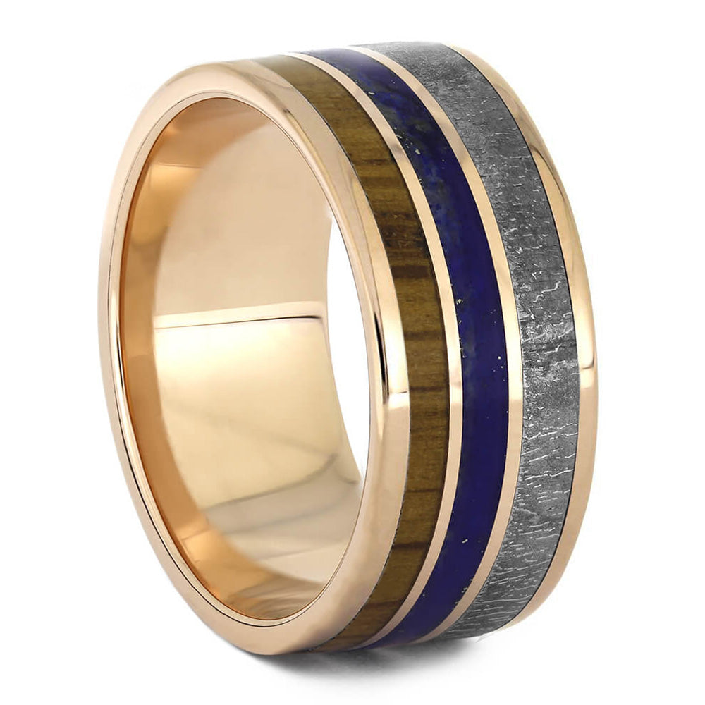 Triple Inlay Men's Solid Rose Gold Wedding Band
