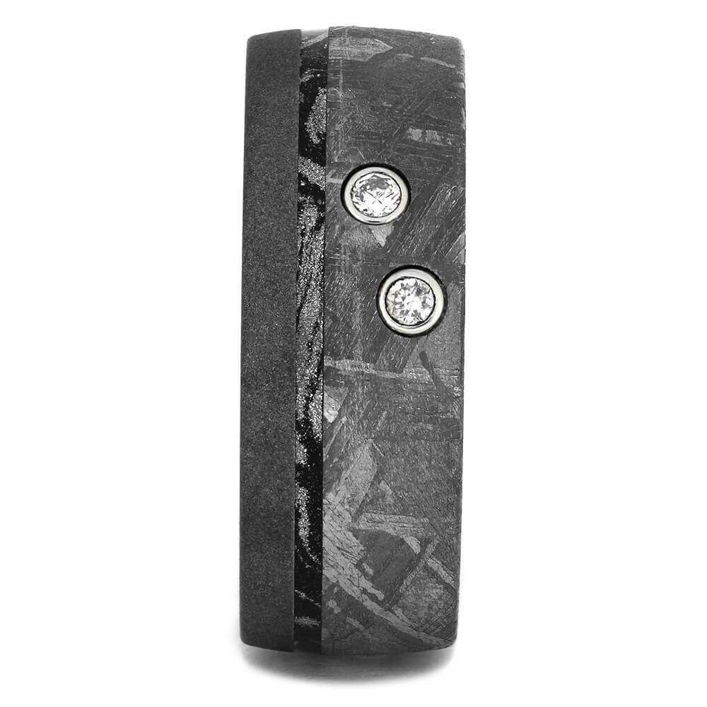 Diamond Meteorite Wedding Band with Black and White Mokume-4555 - Jewelry by Johan
