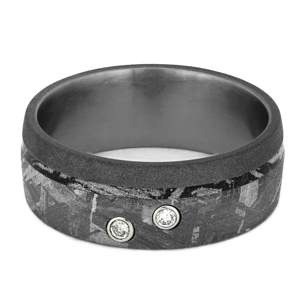 Diamond Meteorite Wedding Band with Black and White Mokume-4555 - Jewelry by Johan