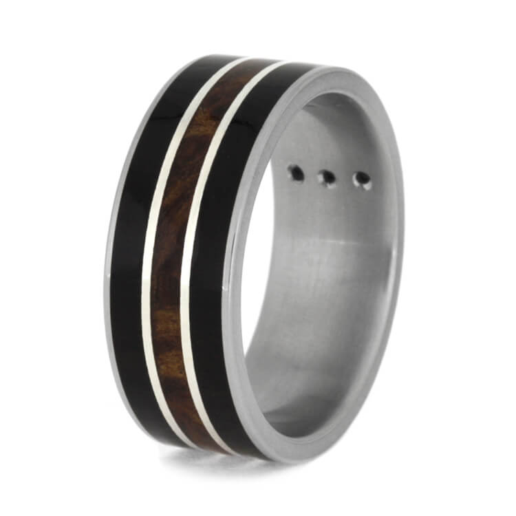 Black Diamond Wedding Band With Blackwood And Redwood-3640 - Jewelry by Johan