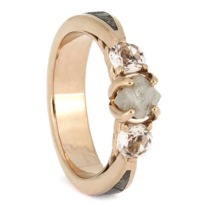 Rose Gold Ring Set With Three Stone Meteorite Engagement Ring