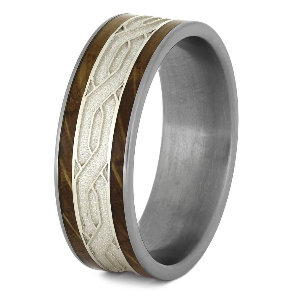 Whiskey Barrel Wood Wedding Band with Silver Celtic Knot Pattern-4574 - Jewelry by Johan