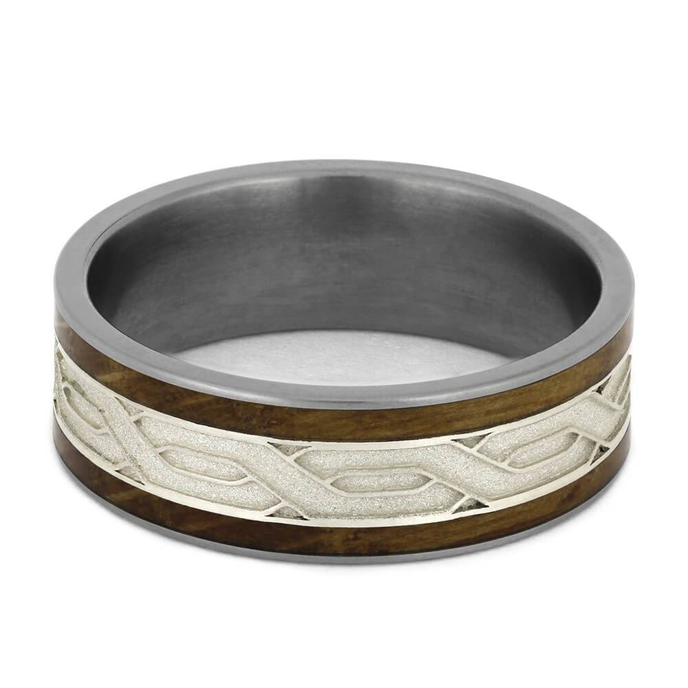 Whiskey Barrel Wood Wedding Band with Silver Celtic Knot Pattern-4574 - Jewelry by Johan
