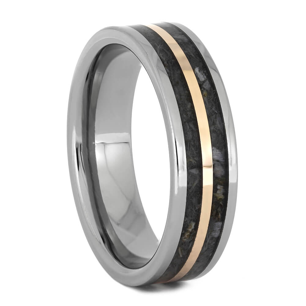 Deer Antler Wedding Band with Rose Gold Pinstripe-4575 - Jewelry by Johan