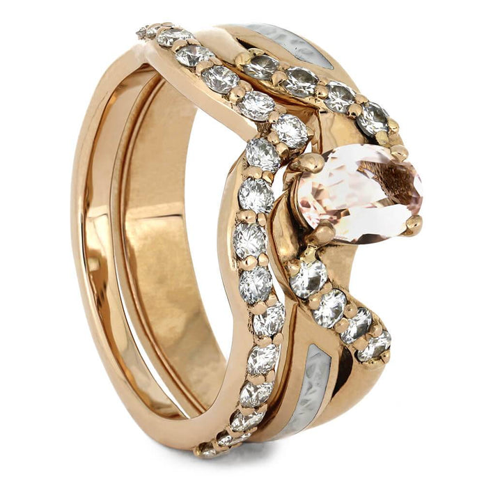 Rose Gold Morganite Bridal Set with White Stardust