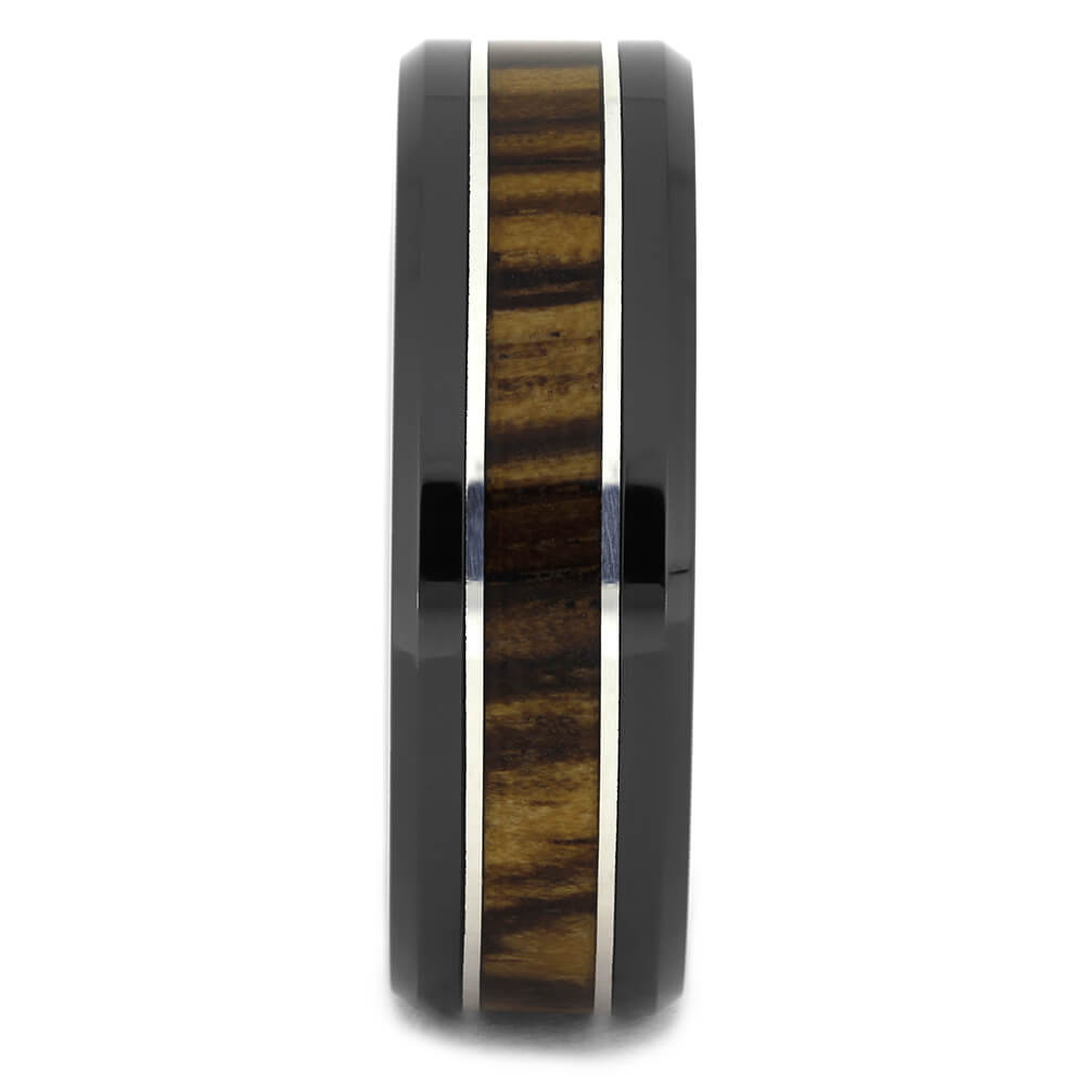 Black Ceramic Wedding Band with Zebrawood-4582 - Jewelry by Johan