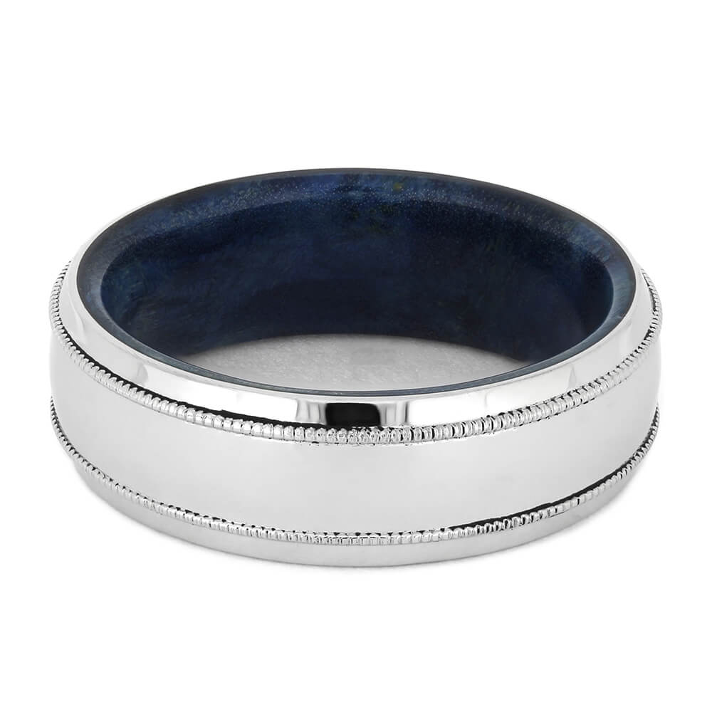 Platinum Wedding Band with Blue Box Elder Wood Sleeve-4583 - Jewelry by Johan
