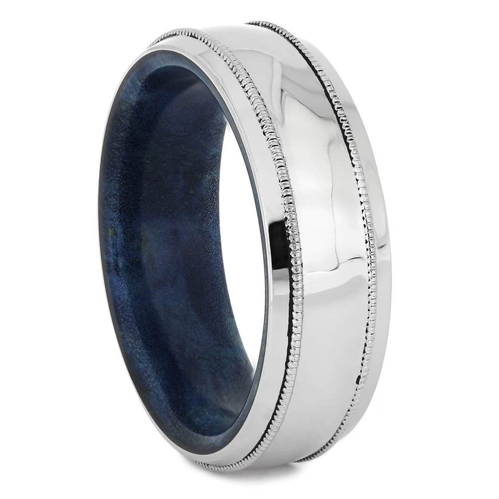 Platinum Wedding Band with Blue Box Elder Wood Sleeve-4583 - Jewelry by Johan