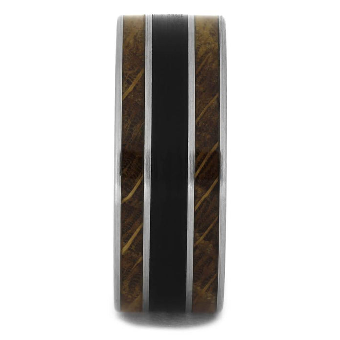 Men's Vinyl Record Ring with Whiskey Barrel Wood-4587 - Jewelry by Johan