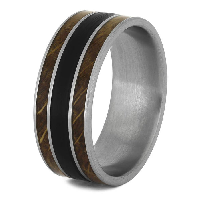 Men's Vinyl Record Ring with Whiskey Barrel Wood-4587 - Jewelry by Johan