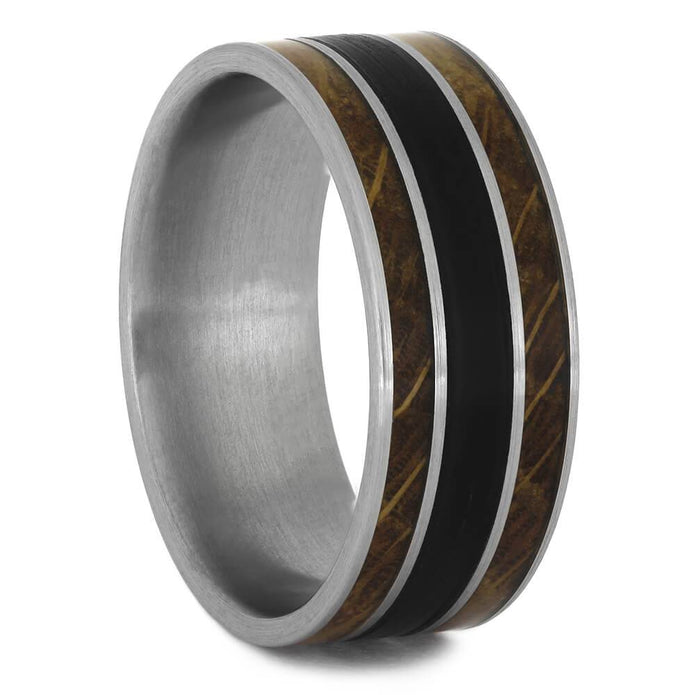 Men's Vinyl Record Ring with Whiskey Barrel Wood-4587 - Jewelry by Johan