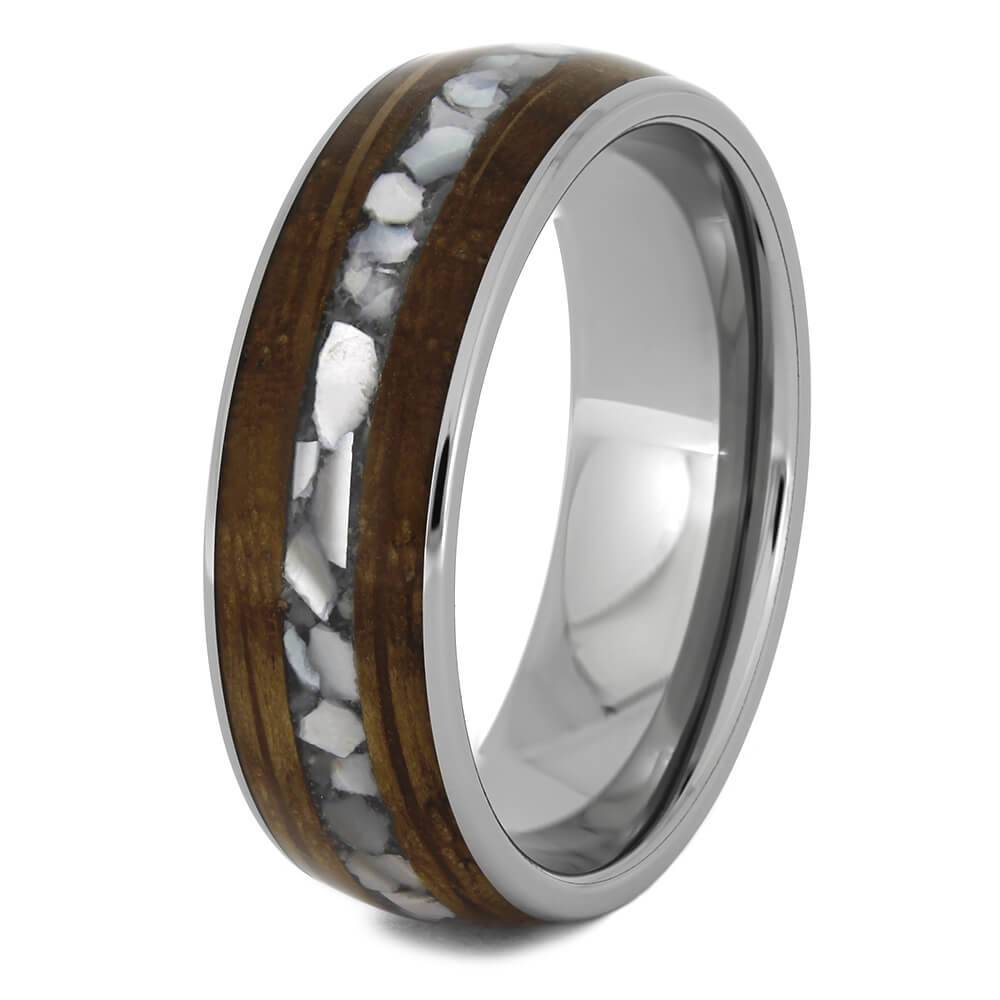 Whiskey Barrel Wood Wedding Band with Crushed Pearl-4590 - Jewelry by Johan