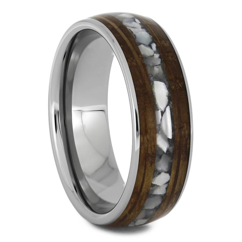 Whiskey Barrel Wood Wedding Band with Crushed Pearl-4590 - Jewelry by Johan
