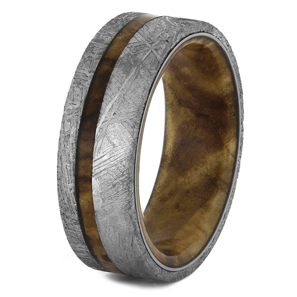 Men's Meteorite Wedding Band with Black Ash Burl Wood-4598 - Jewelry by Johan