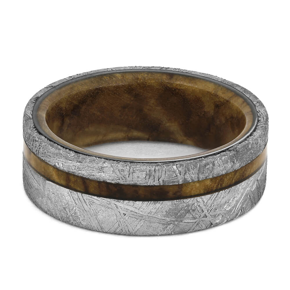 Men's Meteorite Wedding Band with Black Ash Burl Wood-4598 - Jewelry by Johan