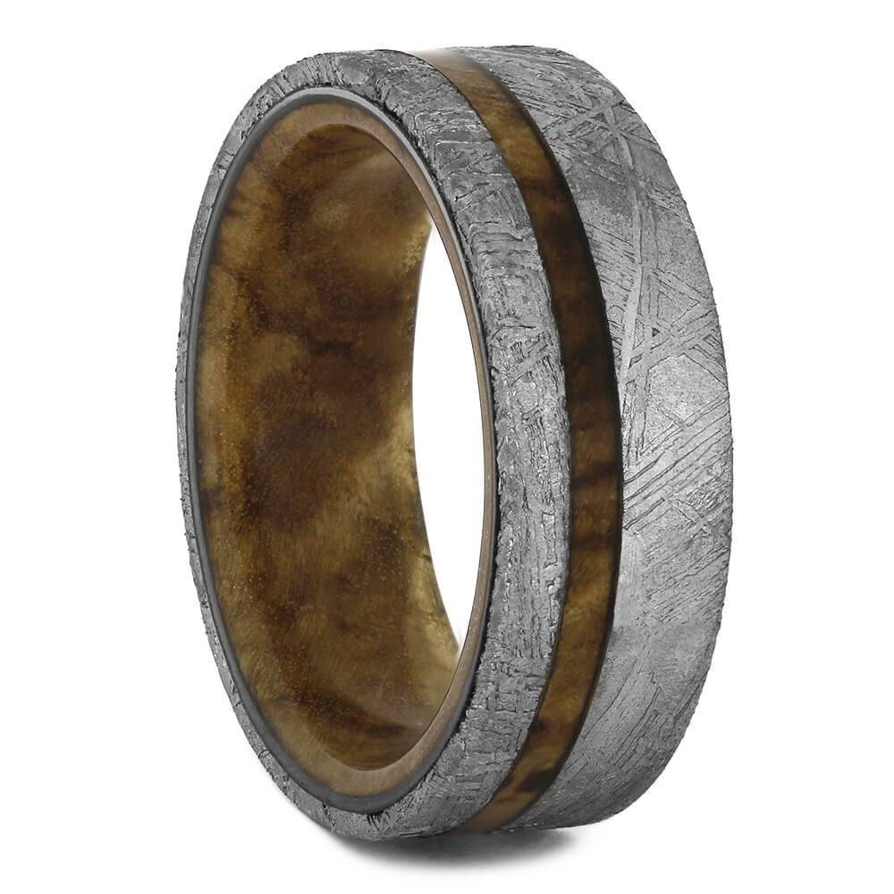 Men's Meteorite Wedding Band with Black Ash Burl Wood-4598 - Jewelry by Johan