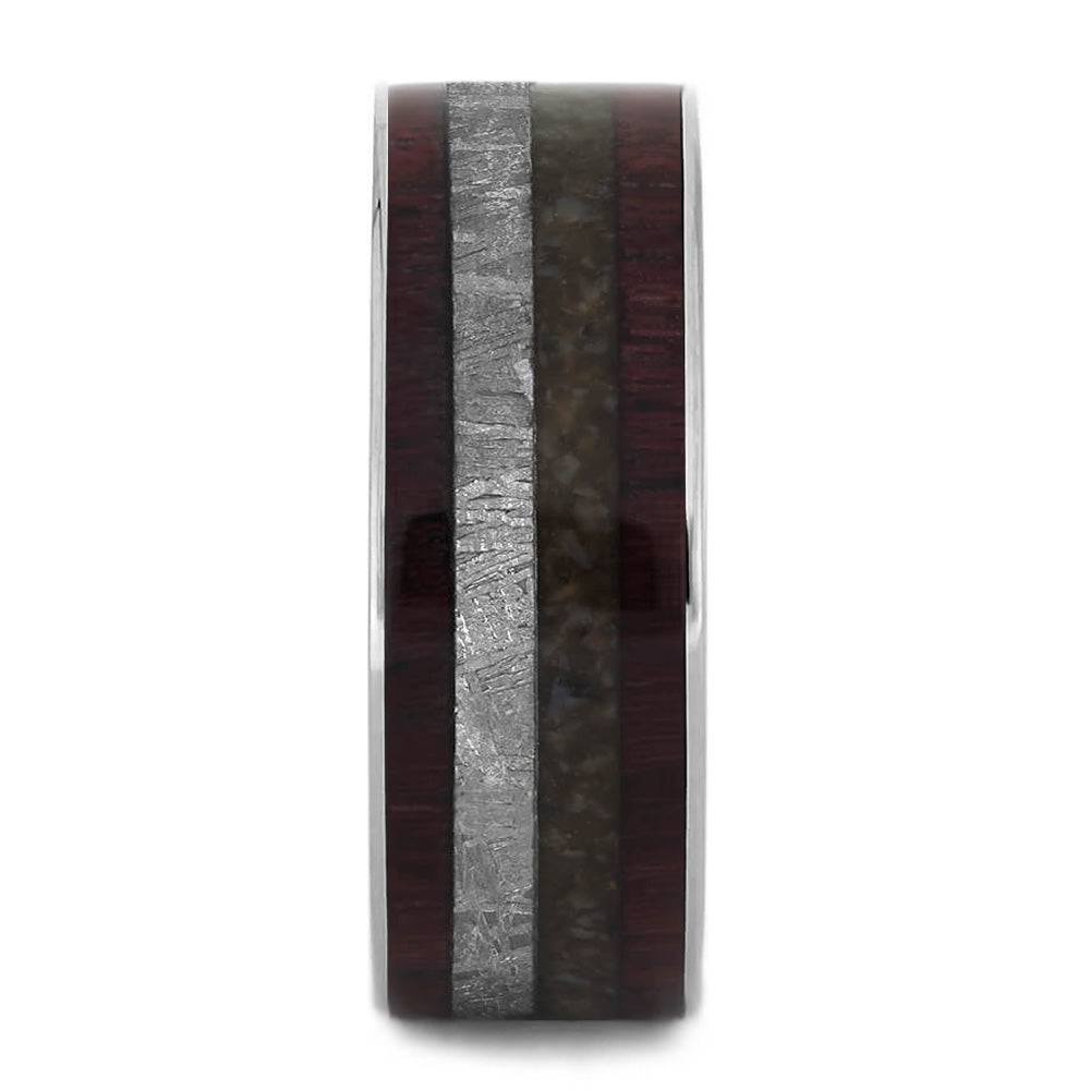 Unique Men's Wedding Band With Wood, Meteorite & Mokume Gane