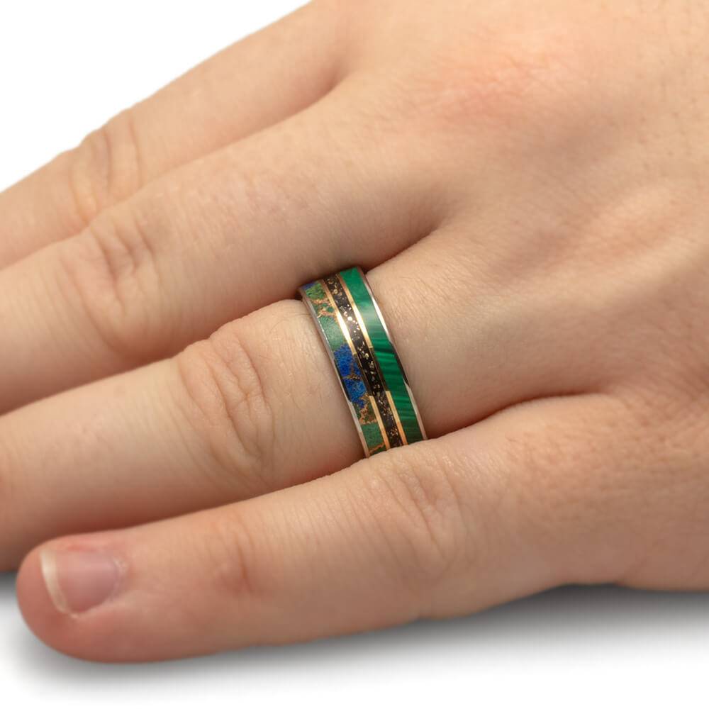 Malachite Wedding Band with Meteorite