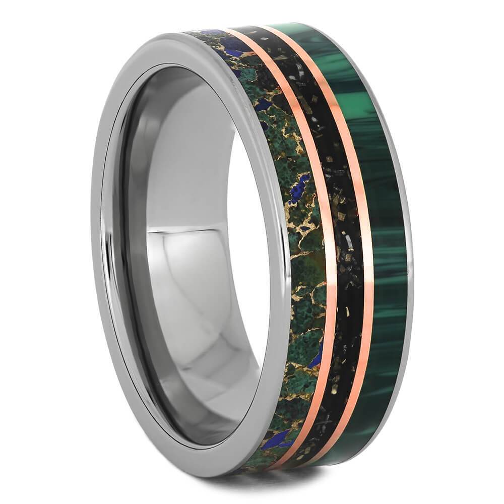 Green Men's Wedding Band with Malachite, Stardust and Turquoise - Jewelry by Johan