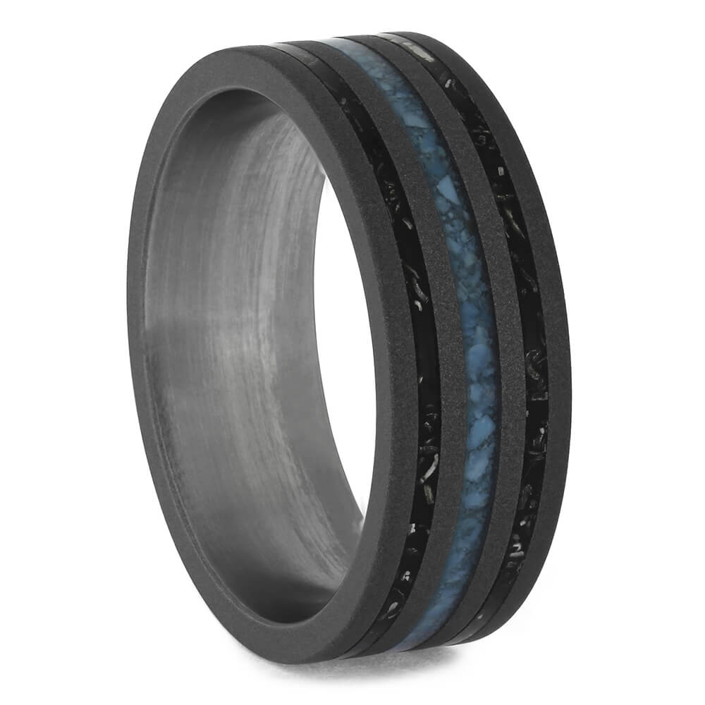 Black Stardust and Turquoise Men's Wedding Band-4607 - Jewelry by Johan