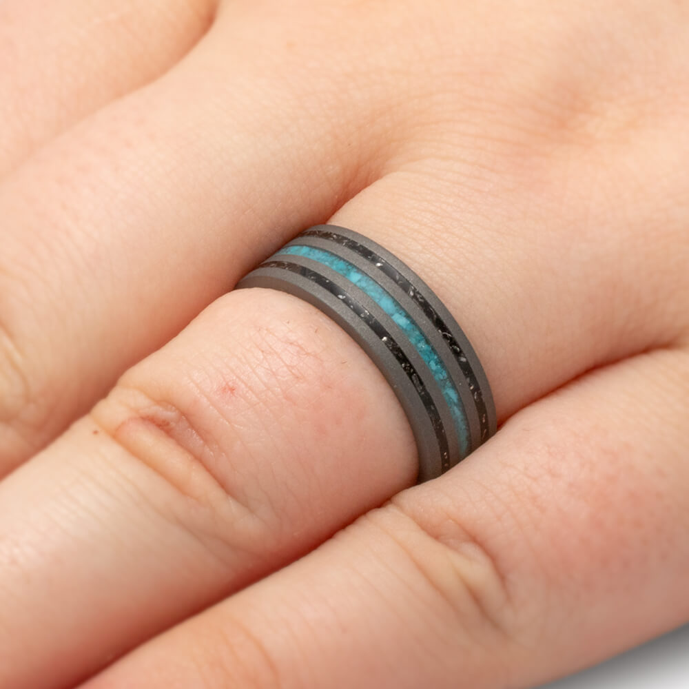 Black Stardust and Turquoise Wedding Ring