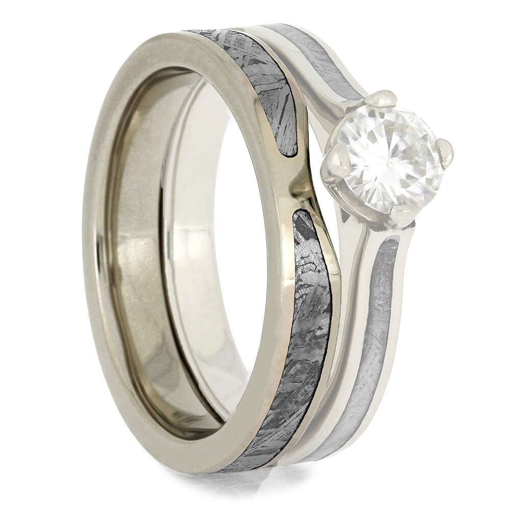 Custom, Curved Wedding Band with Meteorite - Jewelry by Johan