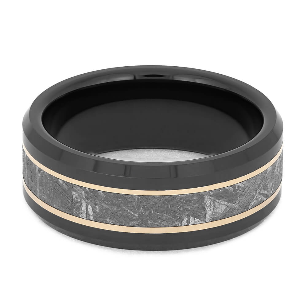 Black Ceramic Meteorite Ring With Rose Gold Pinstripes-4613 - Jewelry by Johan