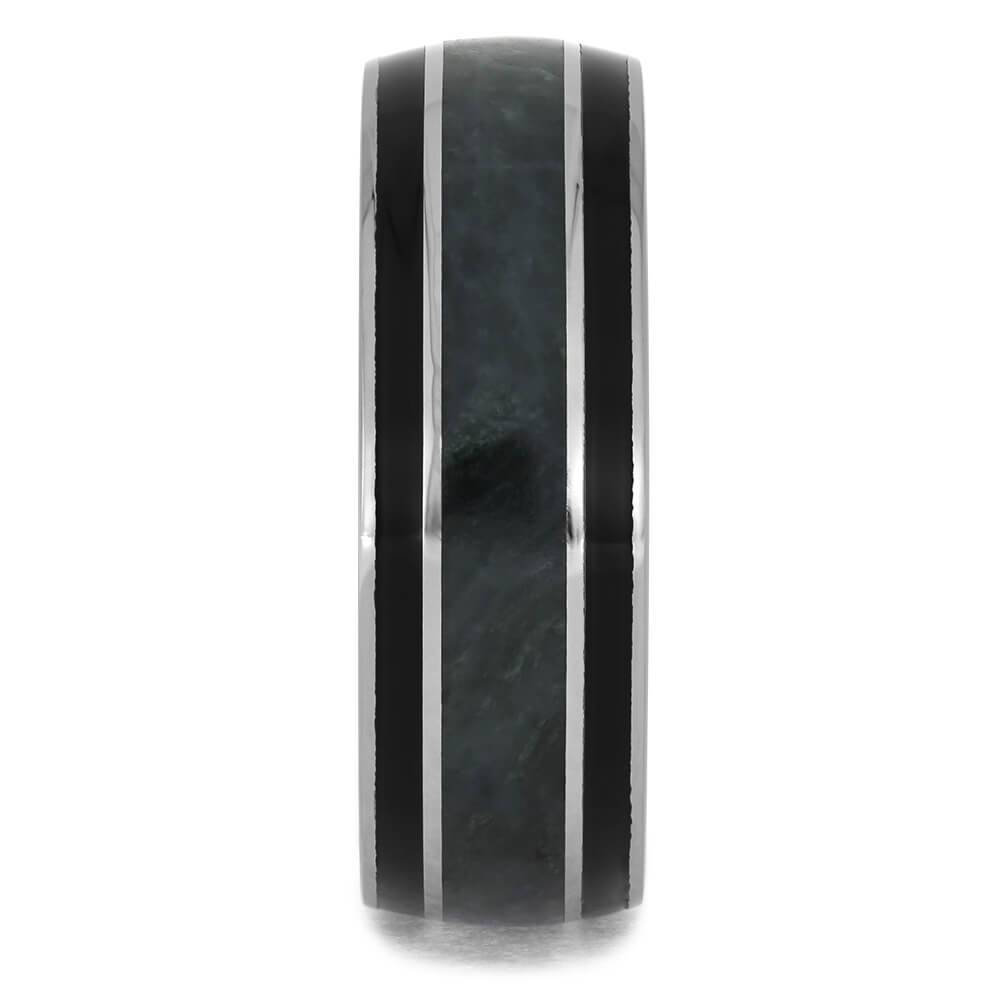 Tungsten Ring with Green Jade & Black Wood Stripes-4615 - Jewelry by Johan