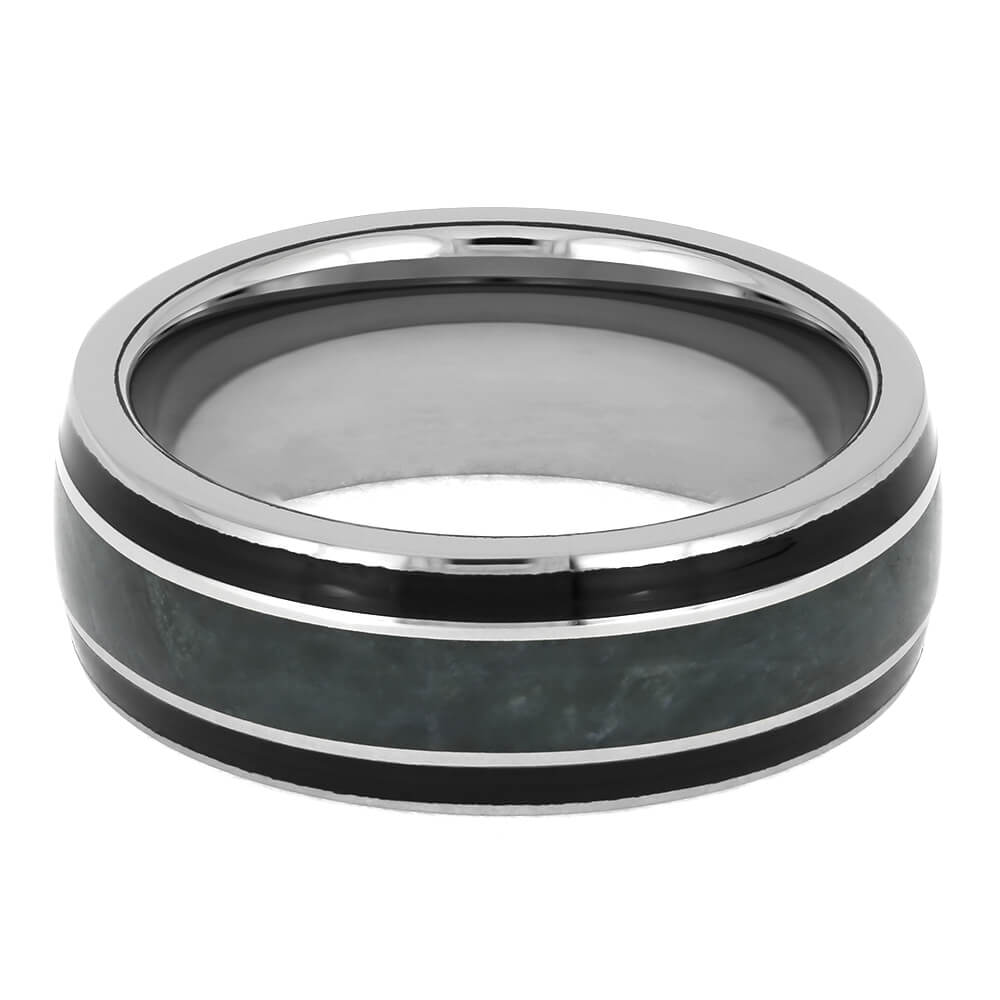 Tungsten Ring with Green Jade & Black Wood Stripes-4615 - Jewelry by Johan