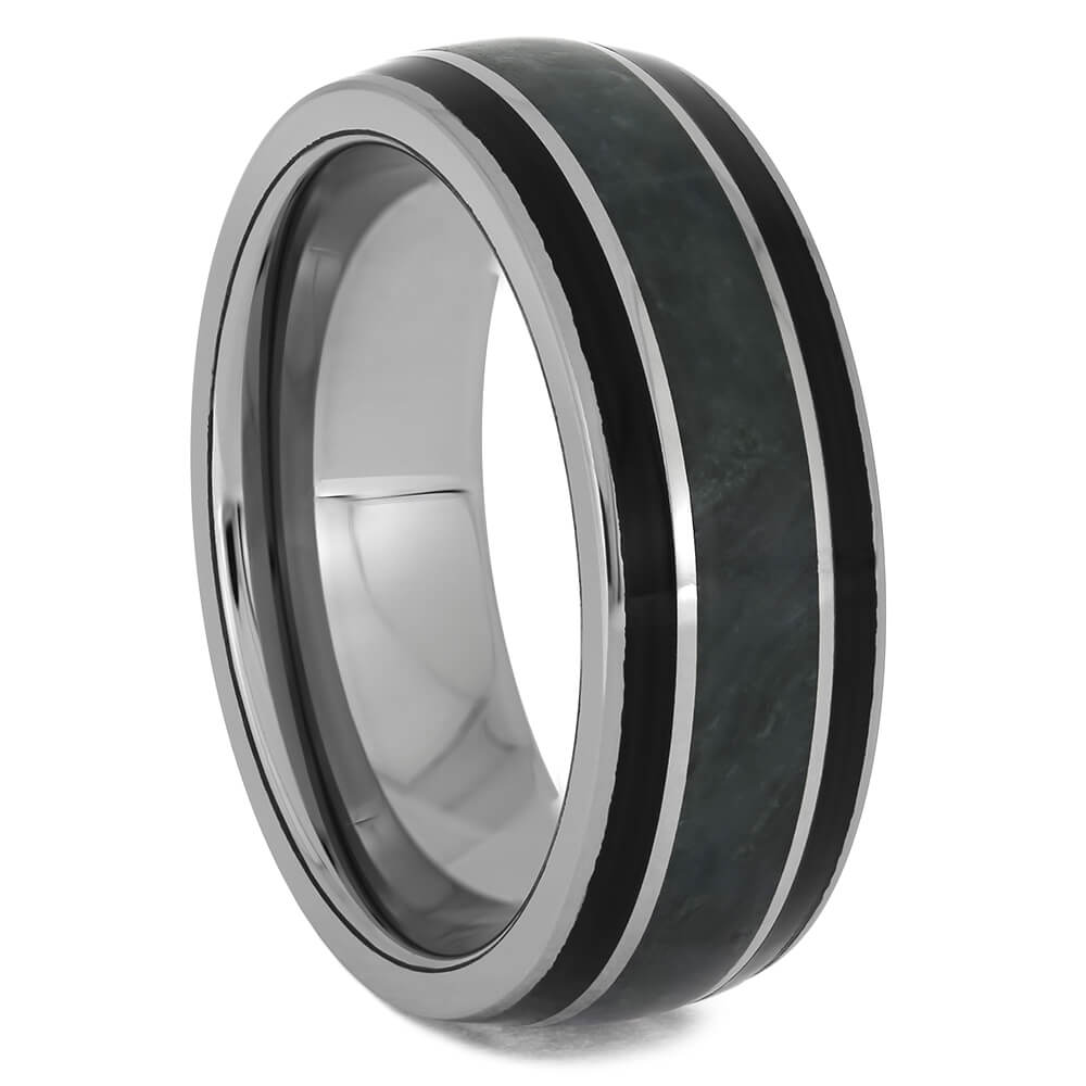 Tungsten Ring with Green Jade & Black Wood Stripes-4615 - Jewelry by Johan