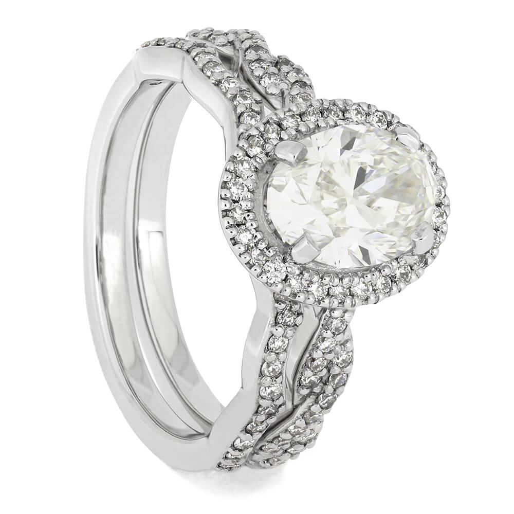 Matching Diamond Halo Bridal Set with Polished Platinum