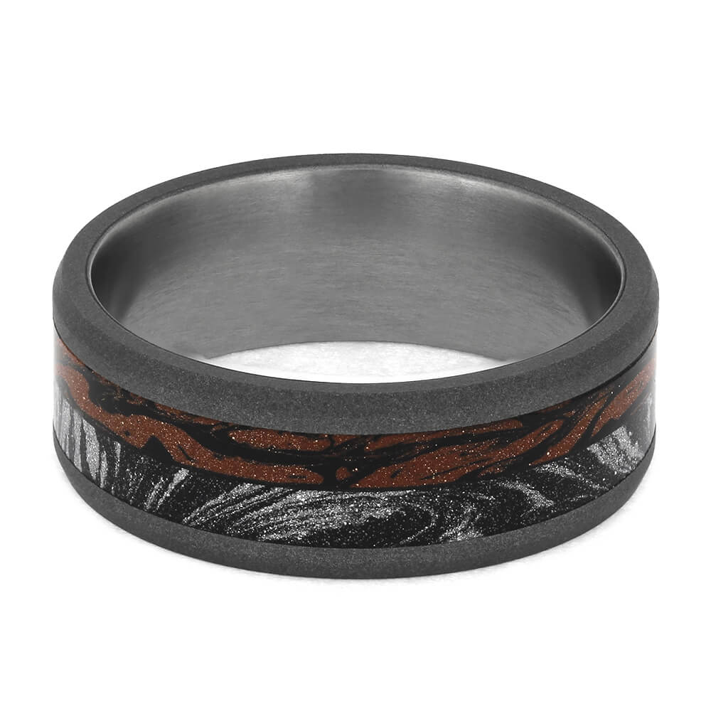 Sandblasted Wedding Band with Red, Black, and White Mokume-4620 - Jewelry by Johan