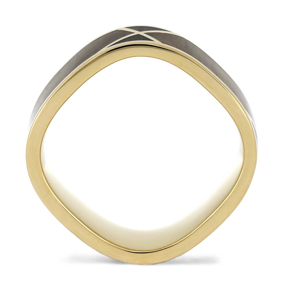 Koa Wood Wedding Band with Yellow Gold Woven Design-4628 - Jewelry by Johan