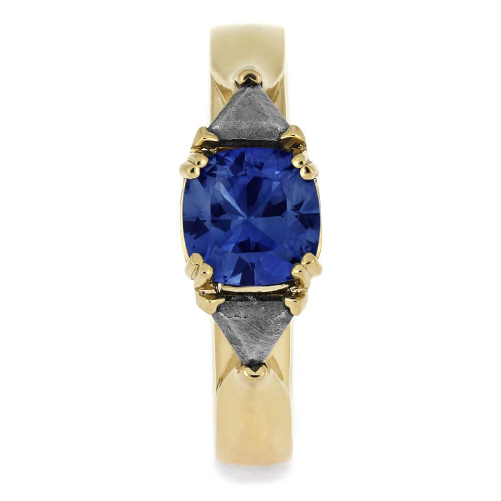 Three Stone Sapphire Engagement Ring with Meteorite Stones-4637 - Jewelry by Johan