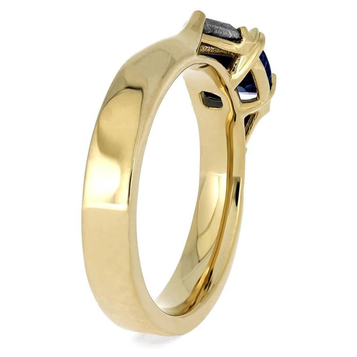 Three Stone Sapphire Engagement Ring with Meteorite Stones-4637 - Jewelry by Johan