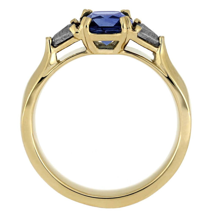 Three Stone Sapphire Engagement Ring with Meteorite Stones-4637 - Jewelry by Johan