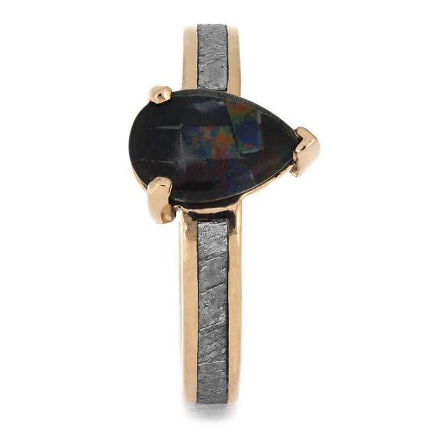 Meteorite Engagement Ring with Pear-Shaped Opal Set in Rose Gold-4638 - Jewelry by Johan