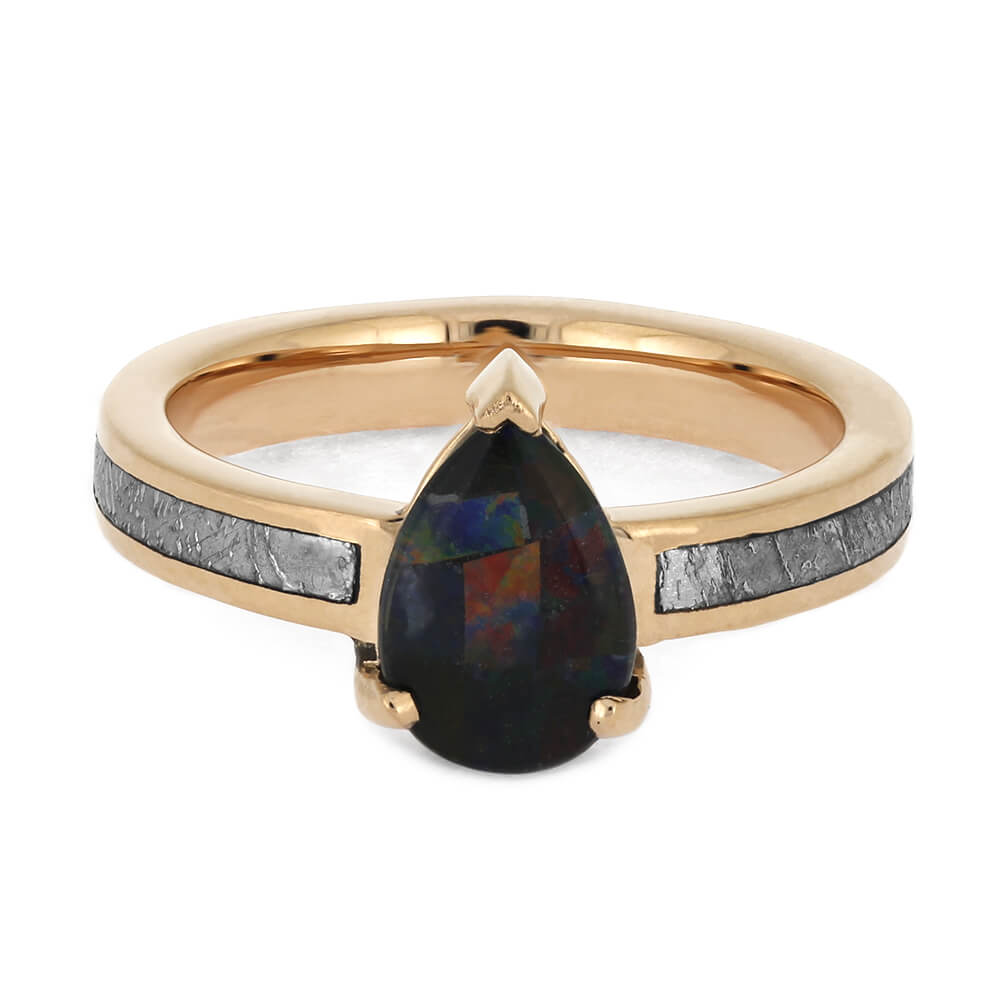 Meteorite Engagement Ring with Pear-Shaped Opal Set in Rose Gold-4638 - Jewelry by Johan
